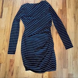 Banana Republic black striped ruched dress Size L